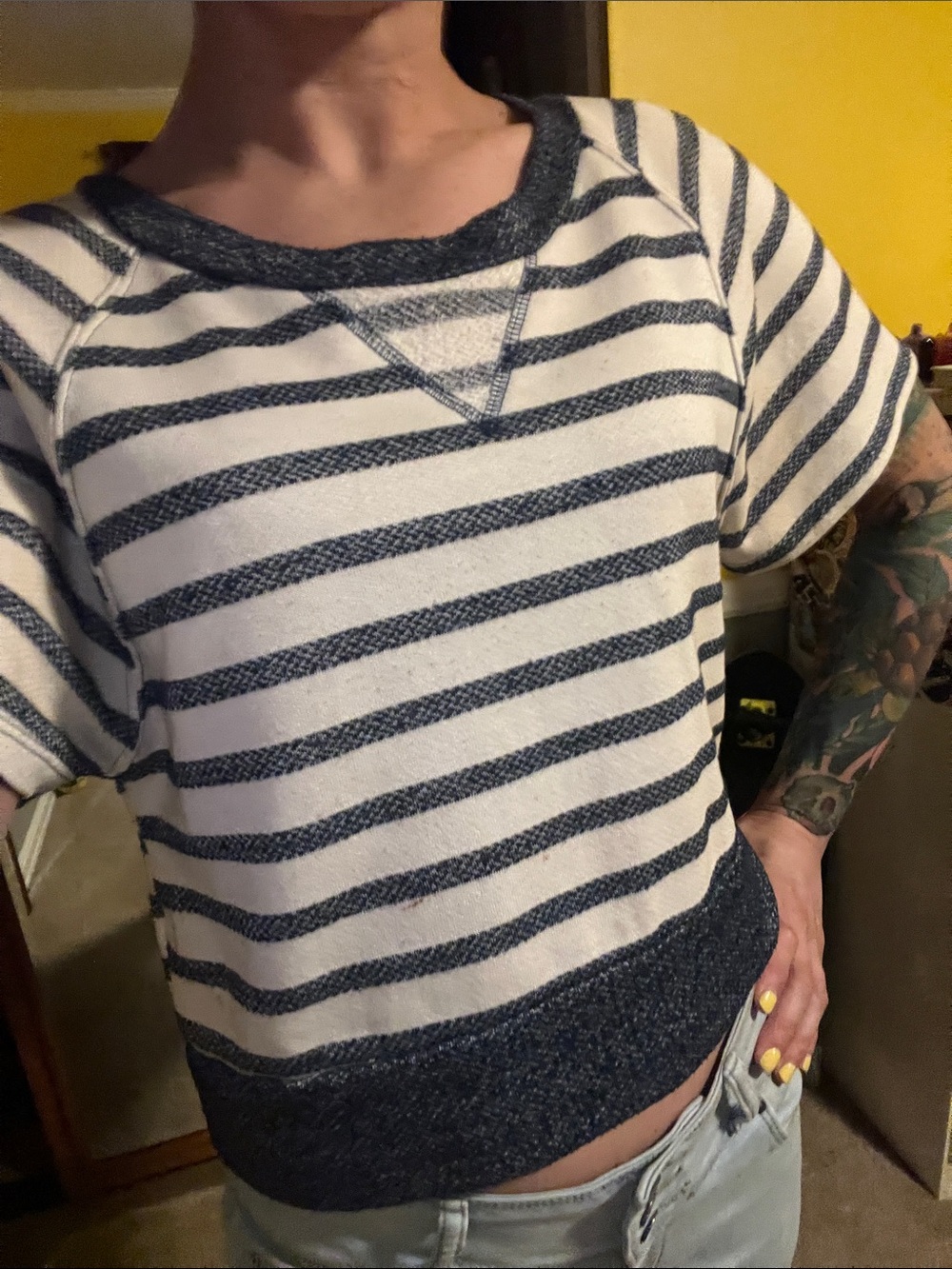 julie's closet Navy and White Striped Short Sleeve Tee